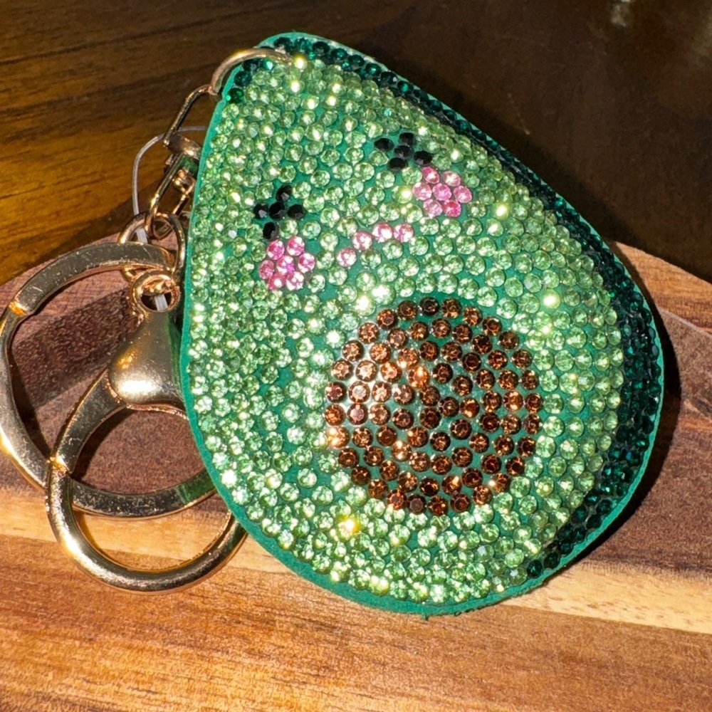 Sparkling Leatherette Avocado Bag Charm Keychain